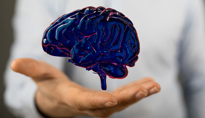 3d rendering of human brain on technology background
