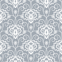 Seamless gray lace background with floral pattern