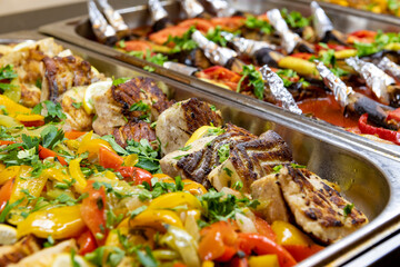 Vegetables on the open buffet. Salad bar.