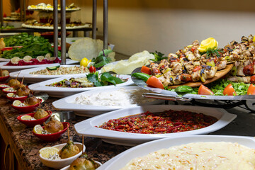 Vegetables on the open buffet. Salad bar.