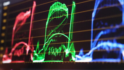 Color grading graph or RGB colour correction indicator on monitor in post production process....