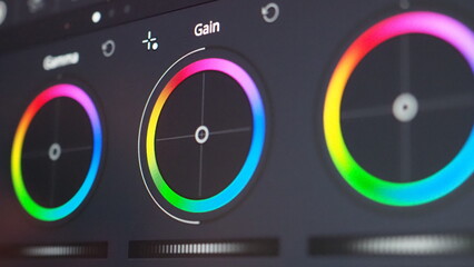 Color grading graph or RGB colour correction indicator on monitor in post production process. Telecine stage in video or film production processing. for colorist edit or adjust color on digital movie.