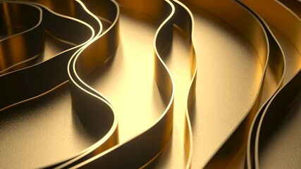 Gold wave background. Gold stripes on a gold surface. Organic gold texture. 3d animation