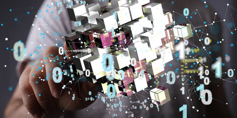 Augmented Analytics Data cloud storage network from lines, triangles and particle style design. Illustration