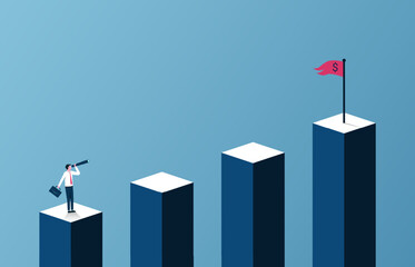 Business and career growth concept with businessman looking to target illustration.