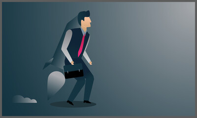 vector illustration of business man holding a space rocket