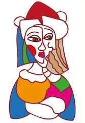 Abstract portrait in a modern graphic style. Background in the style of minimal cubism. Print decor for printing, paintings, clothes, handbags

