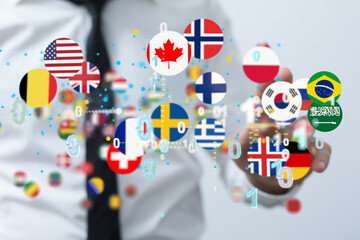 World map with all states and their flags,3d render.