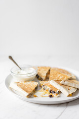 Black Bean Quesadilla, Cheese and Sour Cream