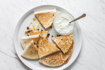 Black Bean Quesadilla, Cheese and Sour Cream