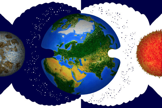 Planet Earth in the arms of Day and Night, Light and Darkness,
Heat and Cold, Good and Evil, War and Peace.
On the wings of the constellation - the signs of the zodiac.