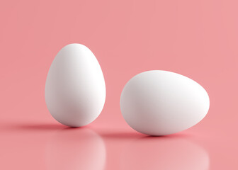 Two white eggs on a pink background. Easter holiday. 3D rendering and 3D illustration.