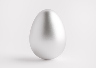 Silver egg close-up on a white background. Easter holiday. 3D rendering and 3D illustration.