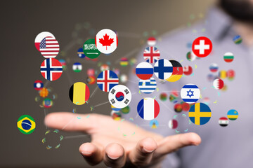 World map with all states and their flags,3d render.