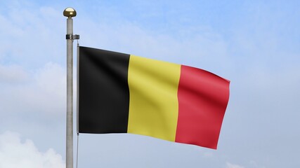 3D illustration Belgian flag waving in wind. Belgium banner blowing, soft silk.