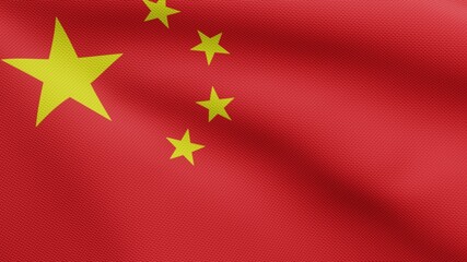 3D illustration Chinese flag waving in the wind. China banner blowing, soft silk