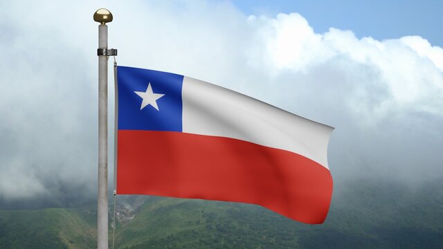 3D illustration Chilean flag waving in wind. Chile banner blowing, soft silk.