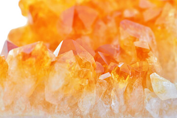 Amazing natural Citrine Quartz Crystal cluster mineral stone closeup macro as a background. Macro of beautiful rare mineral stone