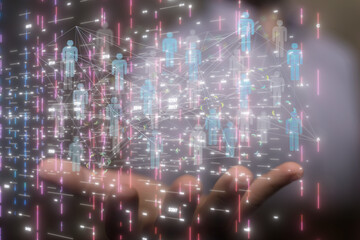 Abstract network of physical devices on the Internet using a network connection with statistics numbers 3d illustration