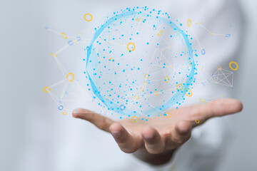 Abstract network of physical devices on the Internet using a network connection with statistics numbers 3d illustration