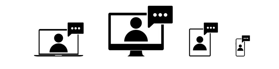 Online training vector icon. on-line school. video conference. internet webinar. Video call study. Computer based distance education. laptop class media course. isolated white background.