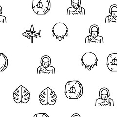 Prehistoric Period Vector Seamless Pattern Thin Line Illustration