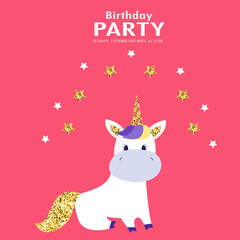Naklejka premium Happy birthday. Card with unicorn. Card for baby. Vector illustration