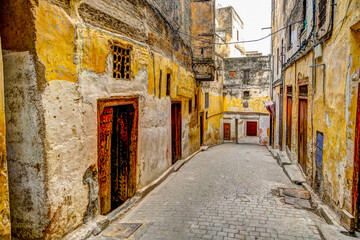 Colourful scenery and city scapes in the old town of Fez Morocco