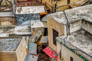 Fototapeta na wymiar Colourful scenery and city scapes in the old town of Fez Morocco