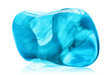 Amazing beautiful rare aqua blue Andara Crystal closeup macro isolated on white background....