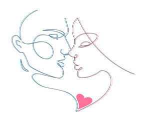 Couple of lovers in one line 3d effect