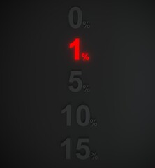 Sale 1 percent in red light others off 3d render