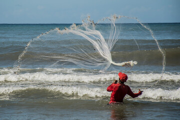 pescador en el mar caribe