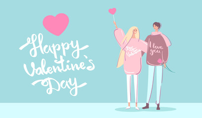 Valentine's Day, couple in love, lettering