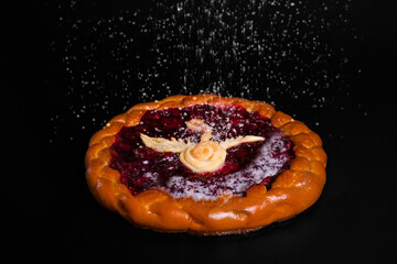 cherry pie on a black background