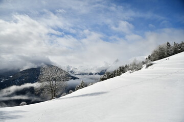Fototapeta premium Paysage de montagne en hiver dans les Alpes (Savoie)