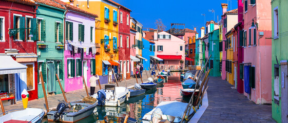 Most colorful traditional fishing town (village) Burano - Island near of Venice. Italy travel and landmarks