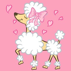 Illustration vector cute poodle puppy with text and background for fashion design