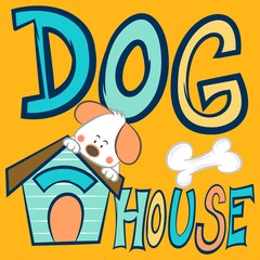 Illustration vector cute puppy with house text and background for fashion design