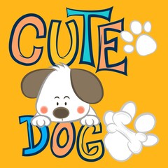 Illustration vector cute puppy with bones text and background for fashion design