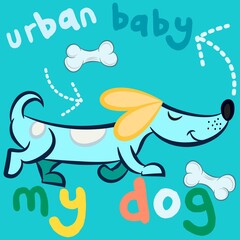 Illustration vector cute puppy with text and background for fashion design