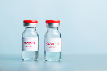 Coronavirus vaccine. Two bottle of vaccine corona virus. Vaccination covid 19.