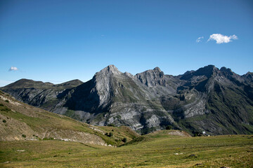 High mountains and green meadows in the France