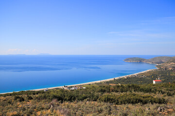 Panorama Borsh beach with turquoise water sea
