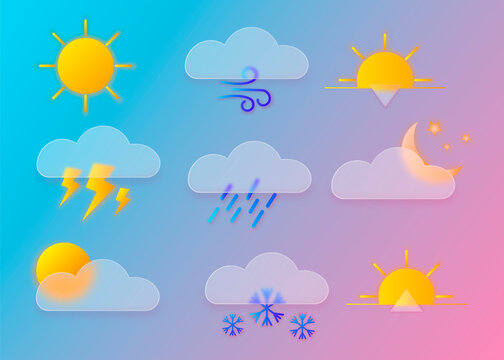 Glass Morphism weather icons set