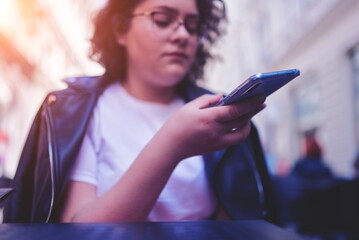 Close up of woman hands using mobile smartphone