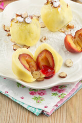 Plum dumplings from potato dough with hazelnuts series picture 03