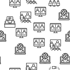 Online Video Meeting Vector Seamless Pattern Thin Line Illustration