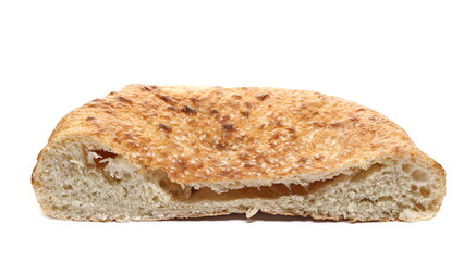 Half handmade wheat bread with sesame isolated on white background