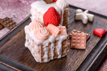 Beautiful colorful bright soap made in the form of an appetizing cake